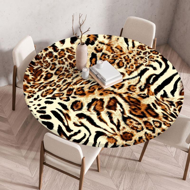 Creative Animal Fur Texture Patten Round Table Cover Fitted Vinyl Tablecloth Elastic Edged Waterproof Dining Table Cloth