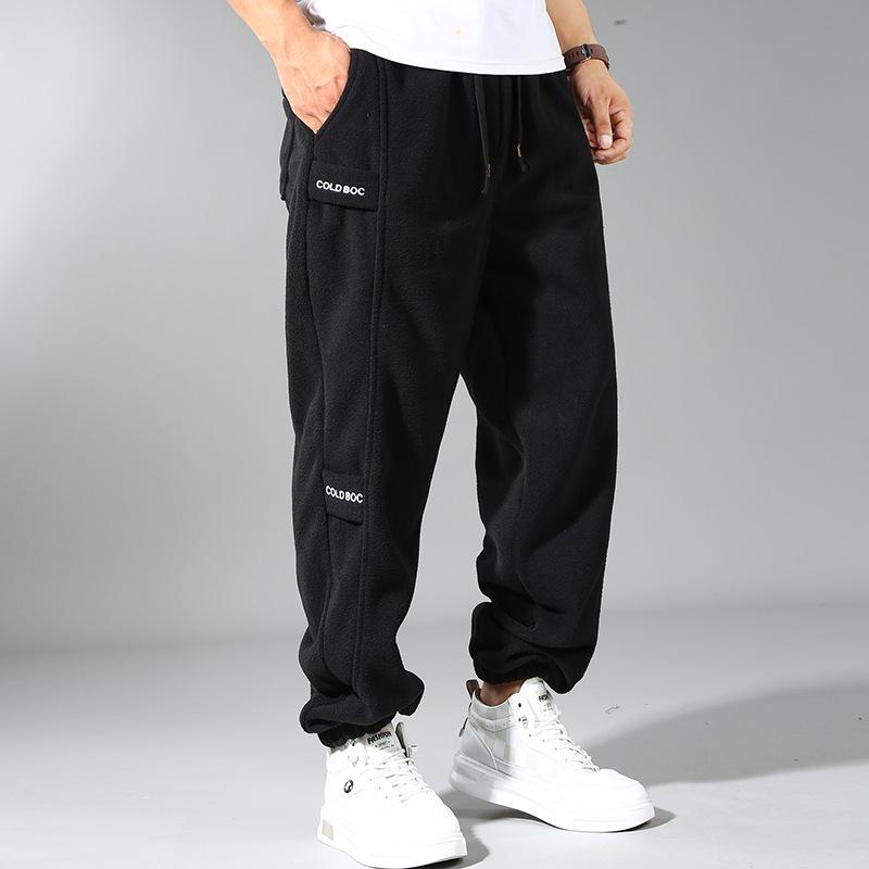 Men's Plus Size Double-Sided Fleece Sherpa Sweatpants, Thickened, Loose Fit, Cuffed, for Autumn/Winter