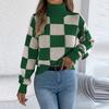 Women's Casual Turtleneck Contrasting Plaid  Long Sleeve Sweater