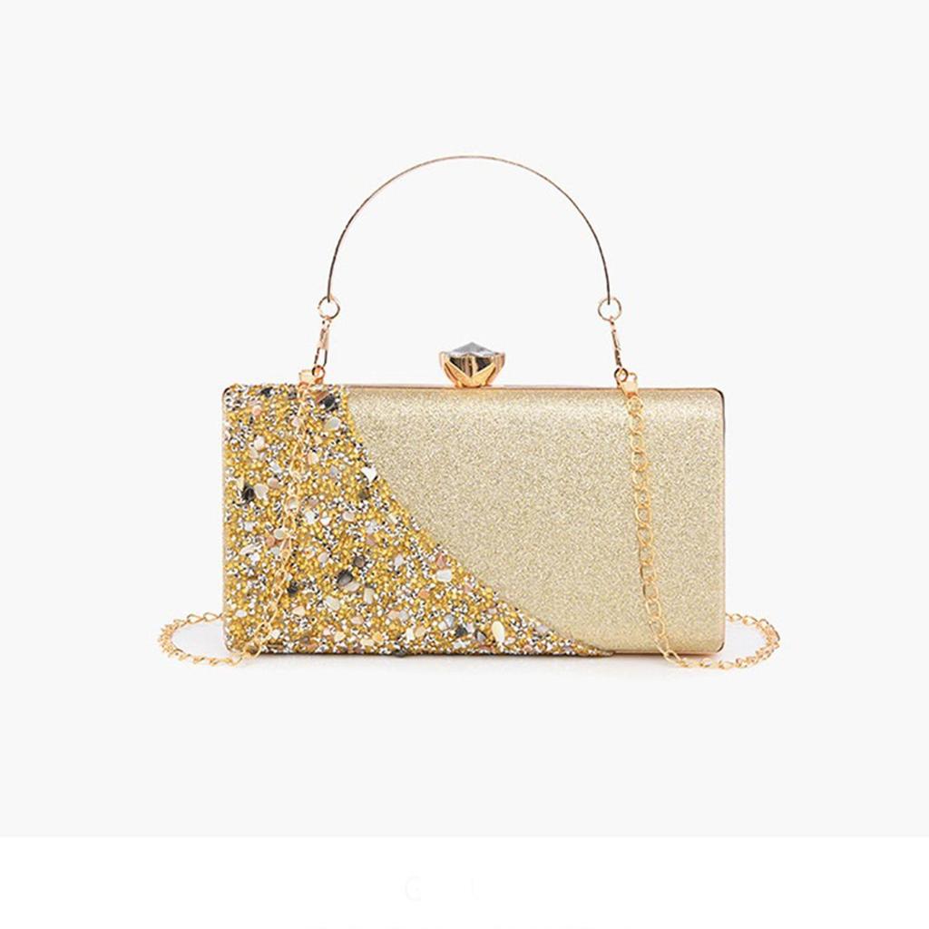 Borsa da sera da donna con strass intarsiati, texture di alta gamma, borsa a tracolla con catena per abito da sera