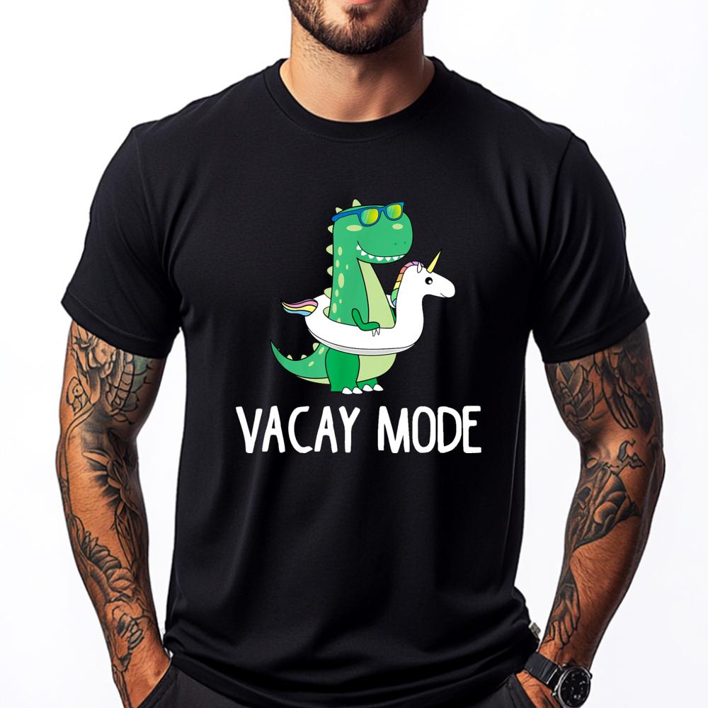 Vacay Mode Cute Dinosaur T Shirt Funny Family Vacation Gift Plus Size Men Clothing Casual Everyday Gifts For Men