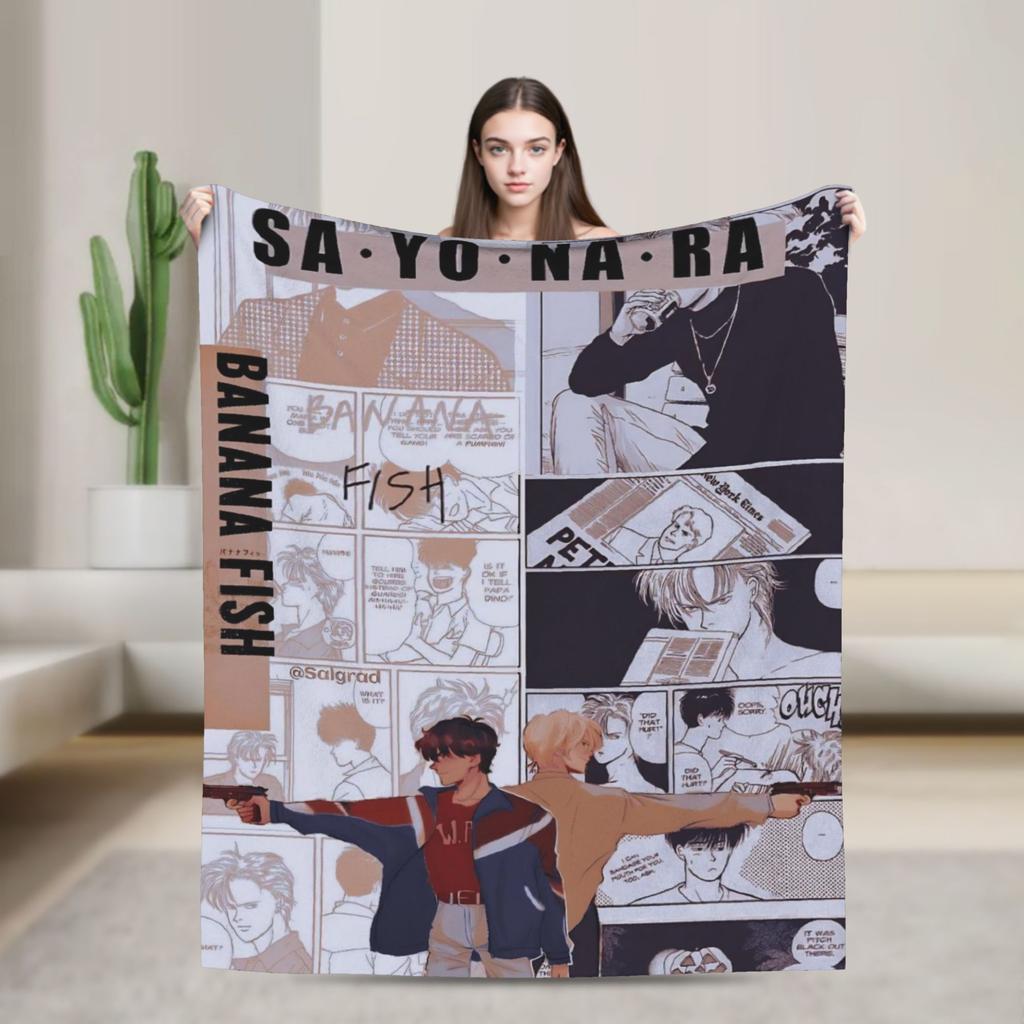 Banana Fish Anime Merch Blanket Warm Cozy Fluffy  Throw Blankets for Sofa 50x60 Inches Multi-size Bedspread