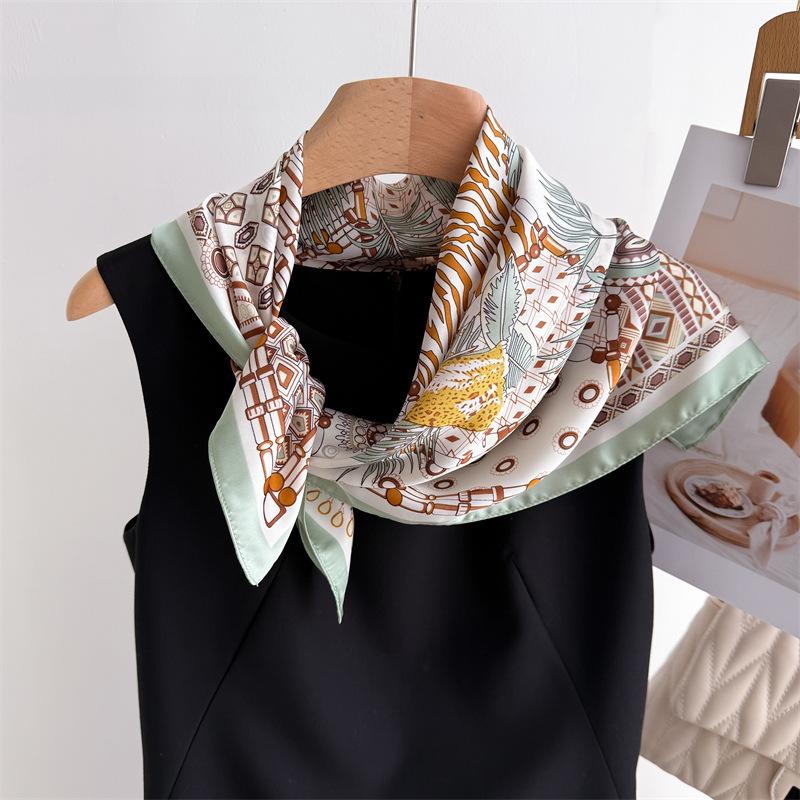 Luxury Brand Silk Square Plaid Scarf Women Satin Neck Hair Tie Band Soft work neckerchife  NEW Hijab Head Female Foulard