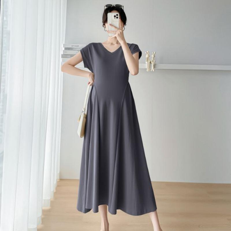 

Летнее платье для беременных с коротким рукавом, женское, летнее, новое, модное, свободное и стройнящее, средней длины 3XL [Recommended 150-90kg] темно-серого