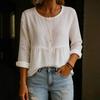 Women Tops Long Sleeve Round Neck Loose Fit Pullover Tops with Pleated Hem Pure Color Spring Summer Casual Shirt