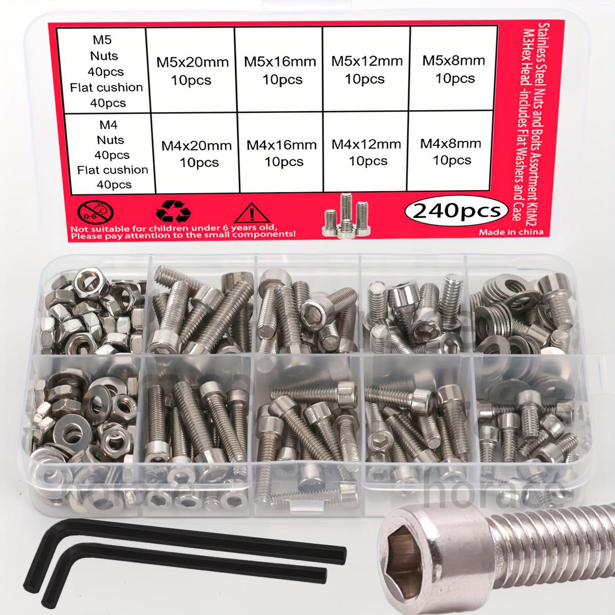 

240 pcs Stainless Steel Hex Nut and Bolt Assortment Kit - M4, M5 Hex Head - Includes Flat Washers