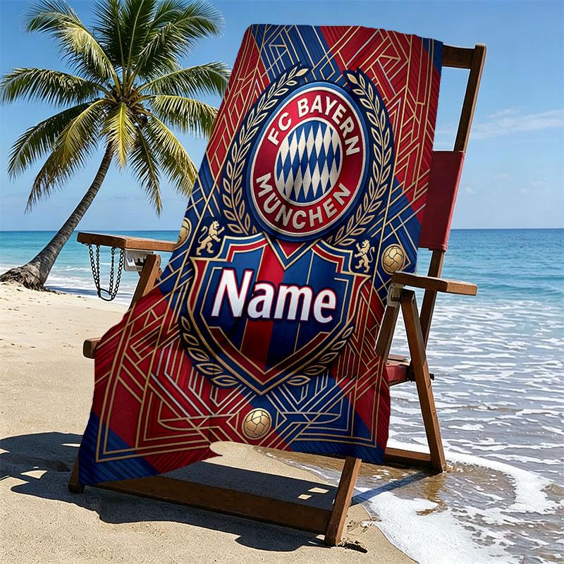 Custom Name Personalized FC Bayern Munchen Print Beach Towel, for Trip Camping Beach Party Home Decor, Birthday Gift for Family & Friends