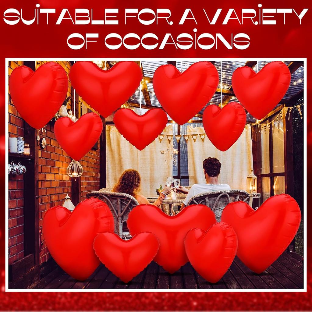 Jetec 12 Pcs Giant Valentine's Day Inflatable Heart Blow up Outdoor Decorations Include 6 Pcs 24'' and 6 Pcs 16'' PVC Valentines Outdoor Heart