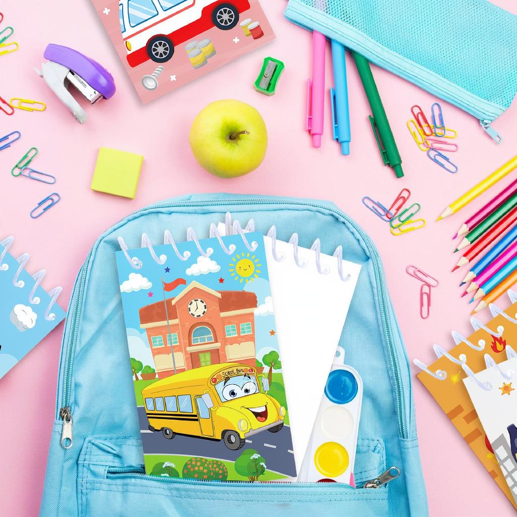 8pcs Vehicle Spiral Notebook Kids Transportation Cartoon Vertical Flip Notepad Colorful School Student Gift Classroom Supplies