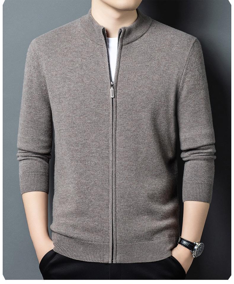 Men's 100% Pure Wool Thickened Cardigan Jacket - 600g High-End Zipper Sweater