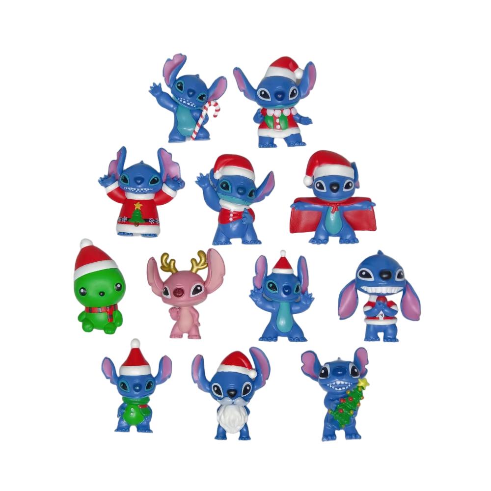 

12-Piece Set Of Popular Latest Christmas Stitch Prank Series Figurines Table Decoration Anime Model Toys Gifts