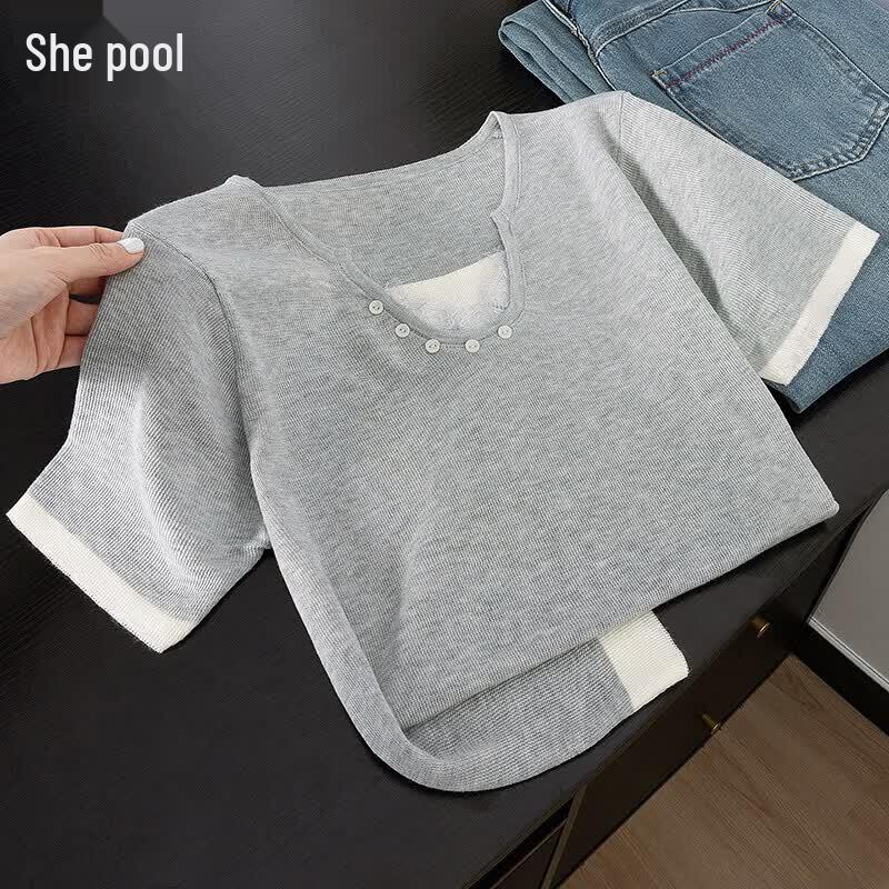 Women s Ice Silk Lace Trim Knit T-Shirt M