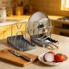 Kitchen Pot Lid Storage Rack Removable Drip Tray Stainless Steel Multifunctional Pot Lid Organizer for Kitchen Countertop