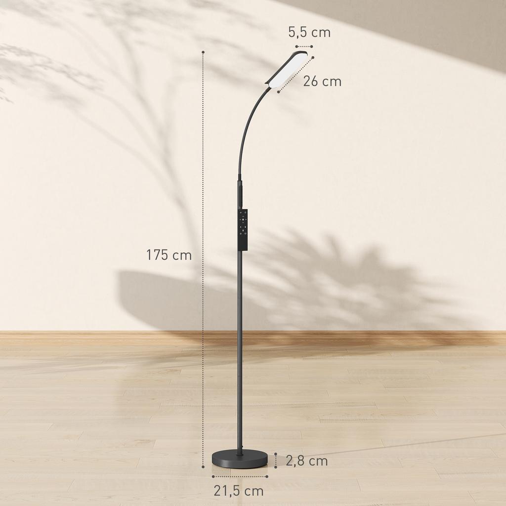 LED Floor Lamp Dimmable, Remote Control, 360 degrees Gooseneck, Black
