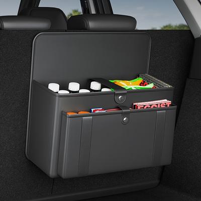 Premium PU Leather Car Seat Back Organizer - Foldable Storage Bag with Multiple Compartments for Vehicle Trunk Organization, Black, Car Storage
