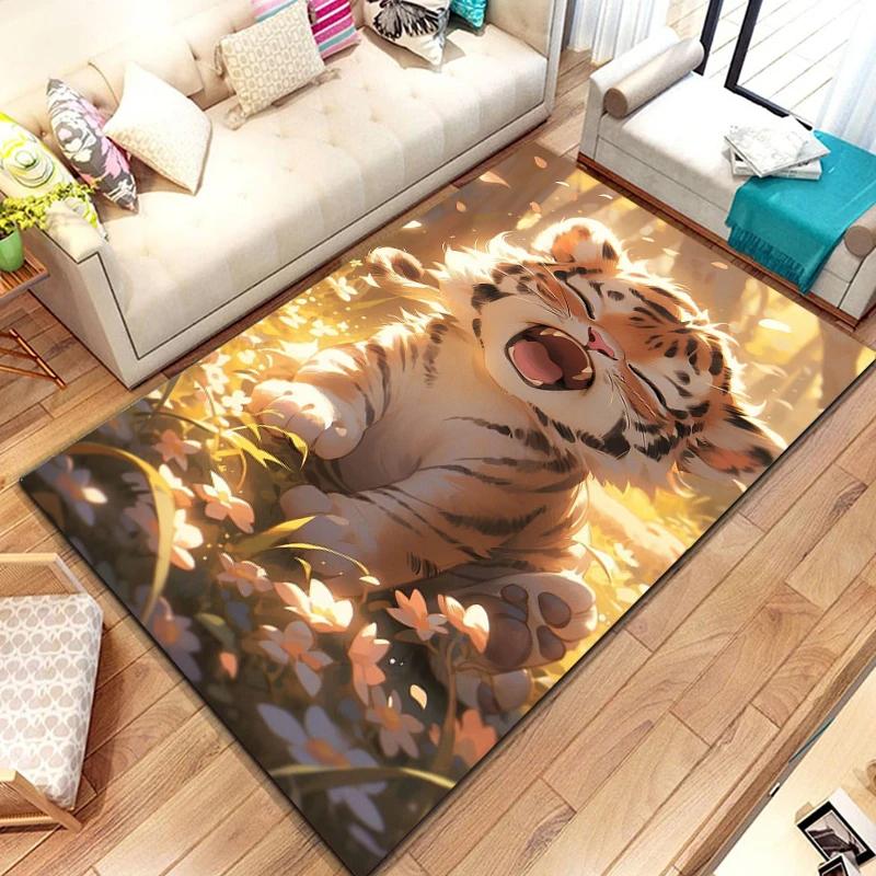 Cute Little Tiger Pattern Rug Wild Animal Carpet for Living Room Bathroom Mat Creative Doormat for Bedroom Home Decor Floor Mat