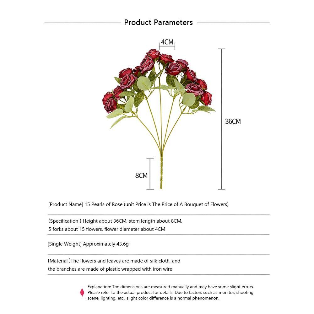 Silk Petals Rose Artificial Flowers 15 Heads Faux Flower Holding Bouquet Flower Home Decoration