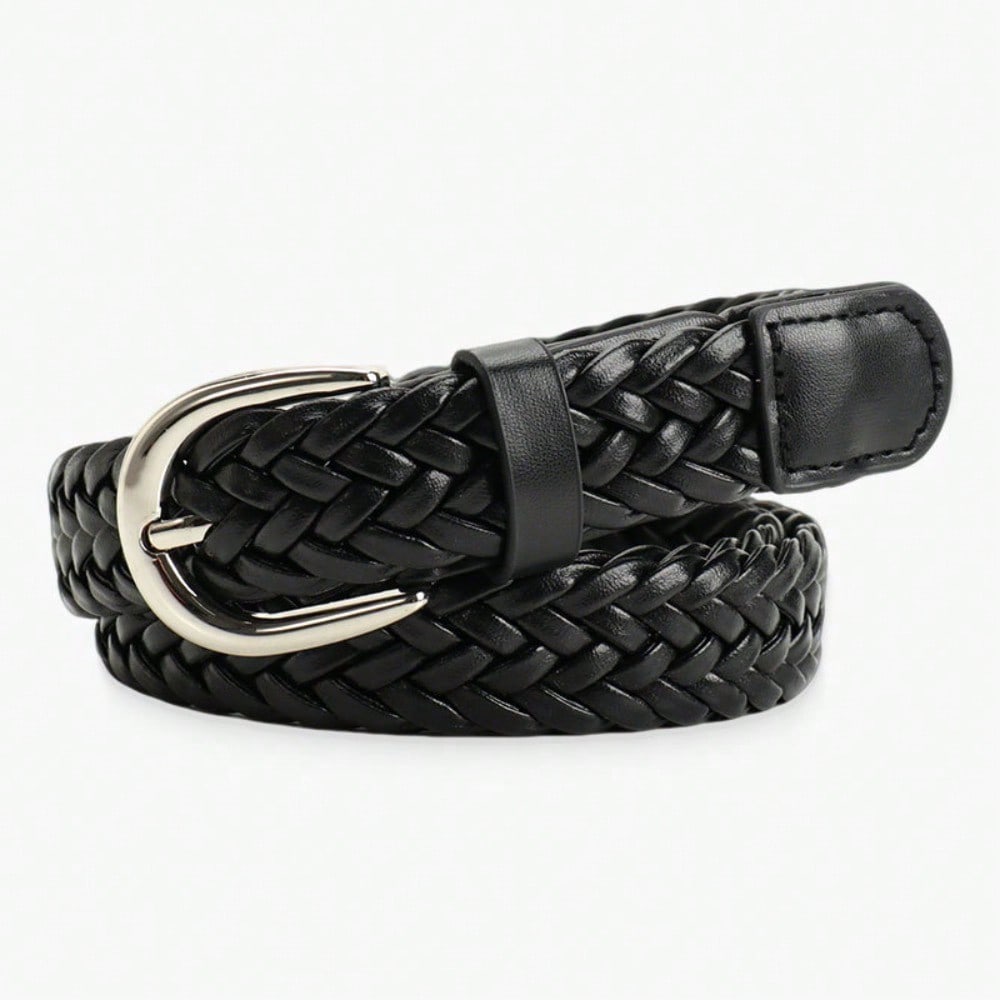 Ceinture pour trajets domicile-travail Femme Ceinture tissée sans trou pour femme Ceinture décorative pour robe Jeans noir