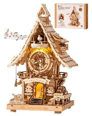 ROKR 3D Holzpuzzle Hakko Uhr mit Kuckucksruf und LED Präzisionsmontage DIY Kreative Inneneinrichtung Wohnatmosphäre Wohn-Geschenk Geeignet für Kinder und