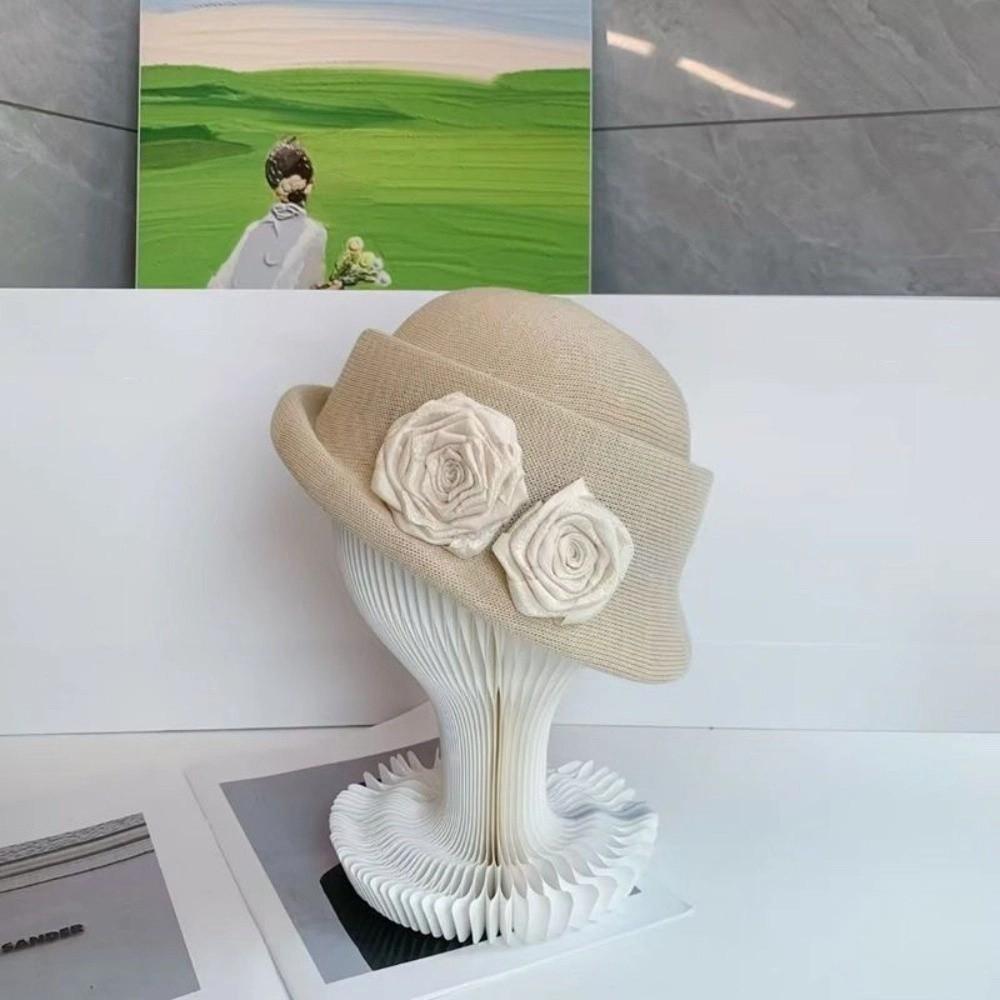 Elegant Camellia Flower Cap French Style Women's Formal hat Vintage Floral Bowler Hat Famale