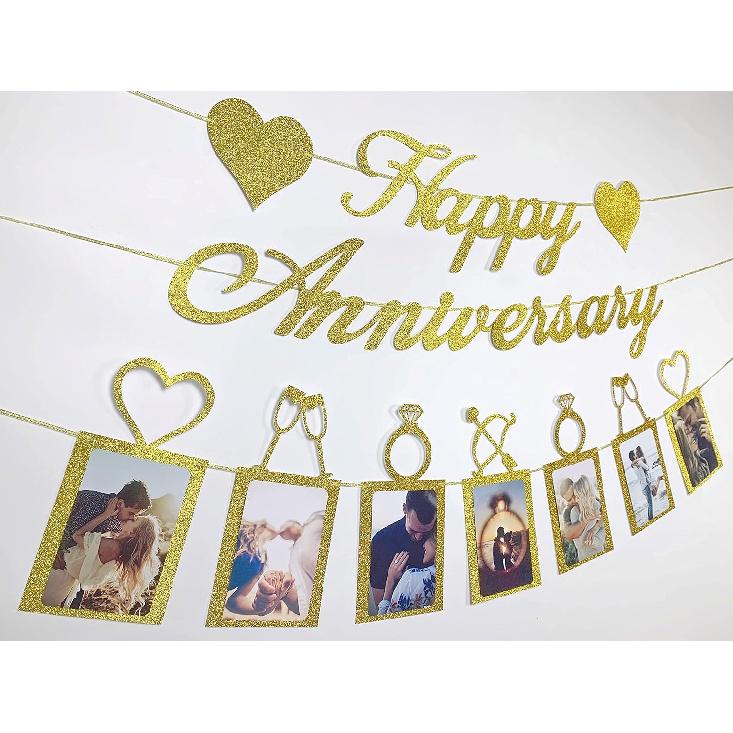 Happy Anniversary Party Decorations - Banner and Photo Banner for Wedding Party Decor