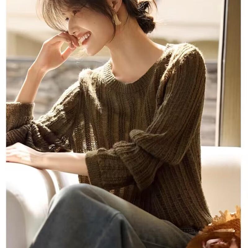 Firstview Women's Round Neck Hollow-Out Knit Sweater FV24D1192