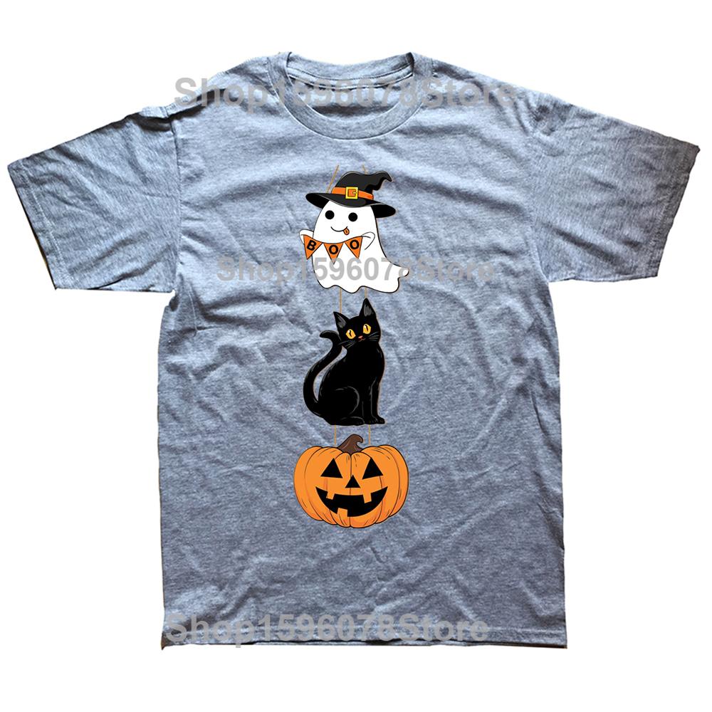 Funny Black Cat Halloween Pumpkin Ghost Tshirts Men Womens Fashion Casual Tshirt 100 Cotton Loose Oversized T Shirt Summer