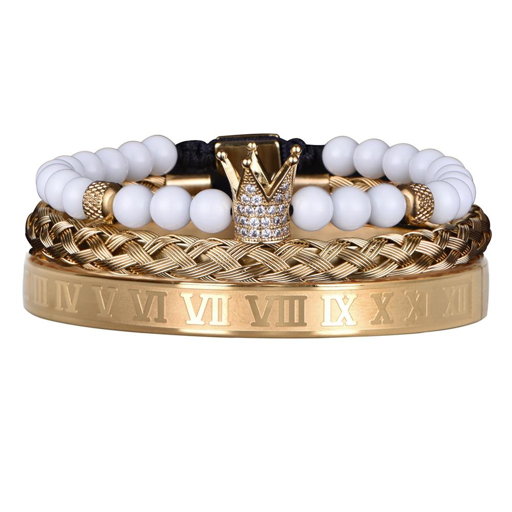 2026 White Bead Crown Bracelet Set Epoxy Roman Numeral Bracelet Set