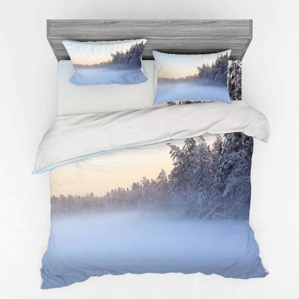 Frozen Lake Duvet Cover Sets for Teens Queen Lightweight Quilt Cover with 2 Pillowcase Winter Themed Bedding Sets No Comforter