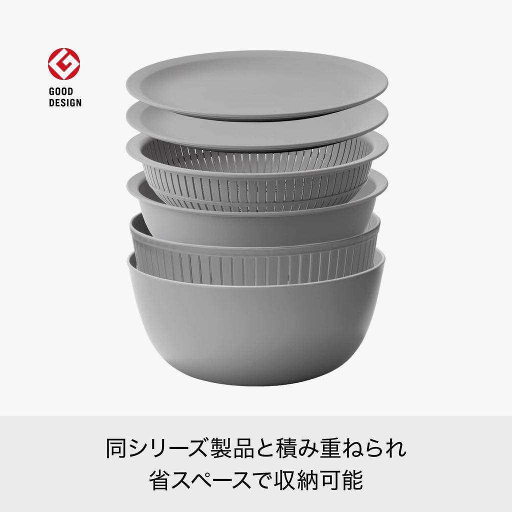 Like-it Colander & Bowl, Microwave-Safe, Gray, Shallow, Made In Japan, Can Drain Water, Heat-Resistant, Plastic, Can Also Be Used To Rinse Rice
