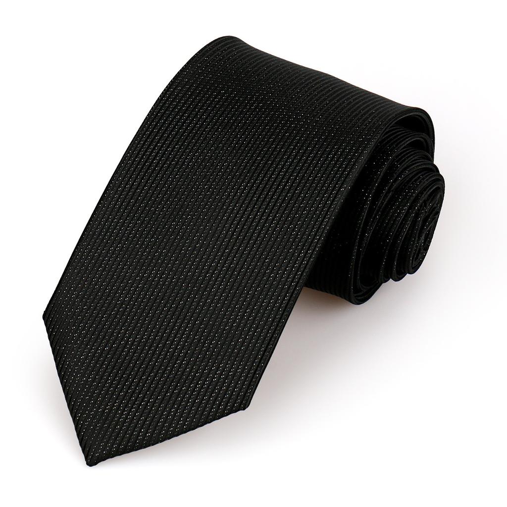 Men'S Premium Business Waterproof 8Cm Tie Polyester Trendy Sparkle 7.5Cm Pure Black Striped Hand Tie