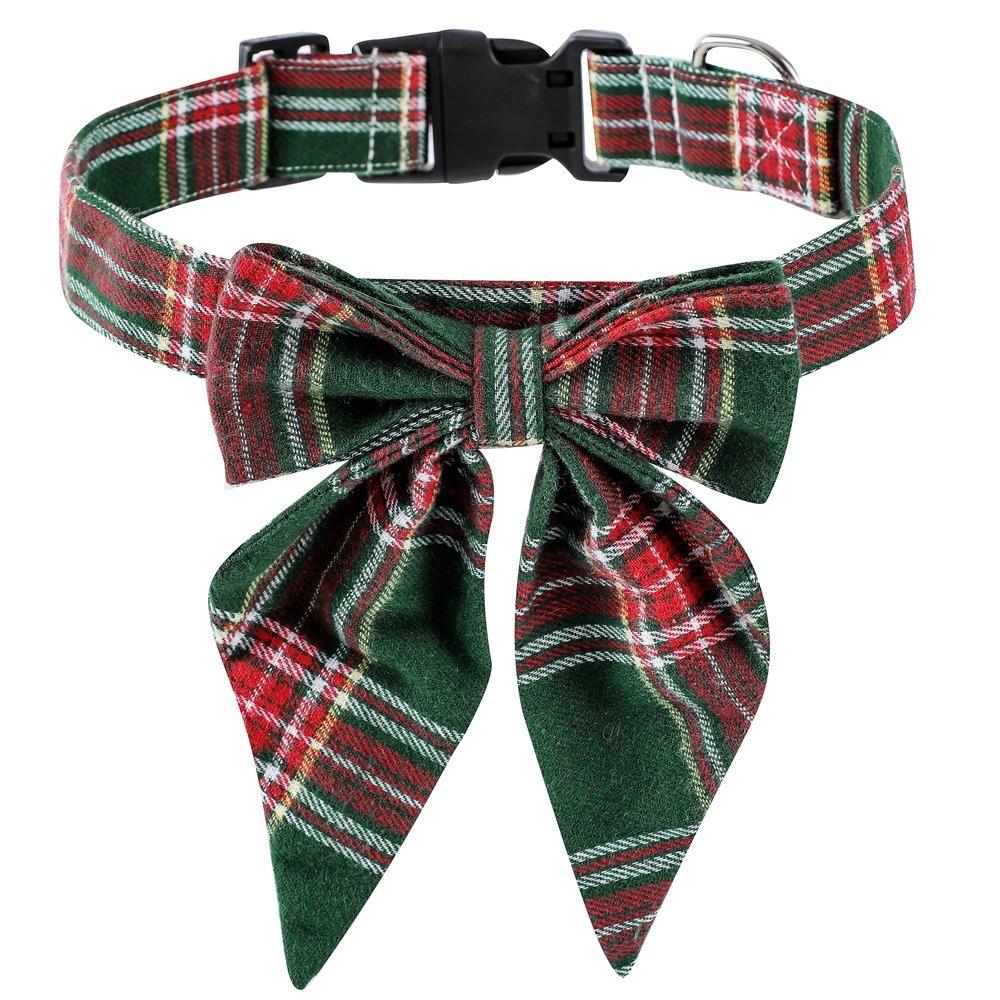 British Style Christmas Lattice Bow Dog Collar Adjustable Dog Drool Bibs Pet Dog Bow Tie New Year