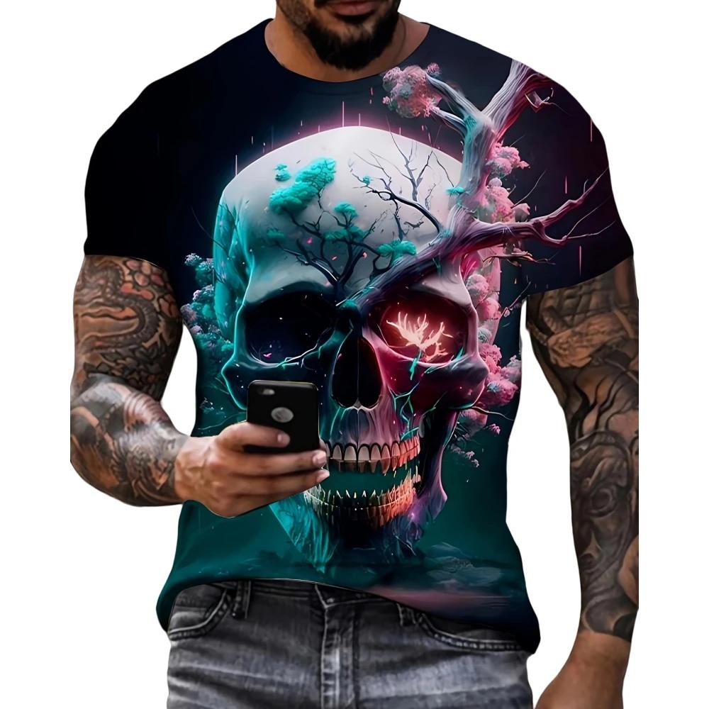 Mode Herrskalle Grafik 3D-tryckt T-shirt Kortärmad T-shirt För Män Daglig Streetwear T-shirts Toppar Rundhals Casual T-shirt