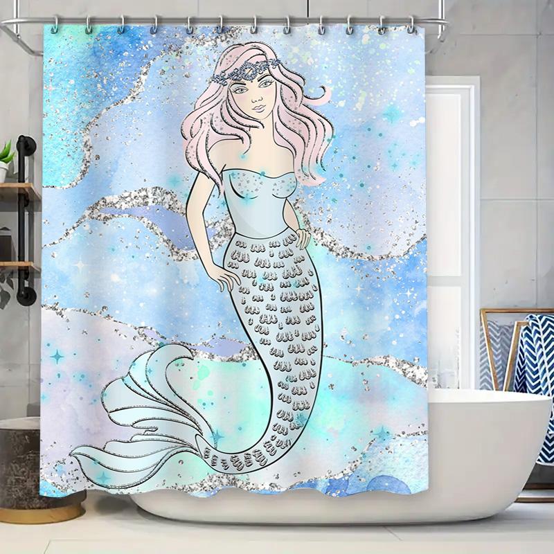 

Blue Mermaid Shower Curtain Elegant Seashell Bath Decor For Bathroom Watercolor Printed Fabric Waterproof Liner Set By Taurusdua W60H190(CM)-1 Pcs