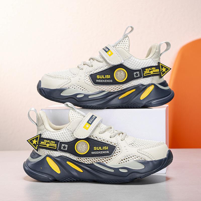 New Classmates Boys Summer Breathable Single Mesh Sneakers Medium Older Boys Boys Velcro Soft-soled Casual Shoes
