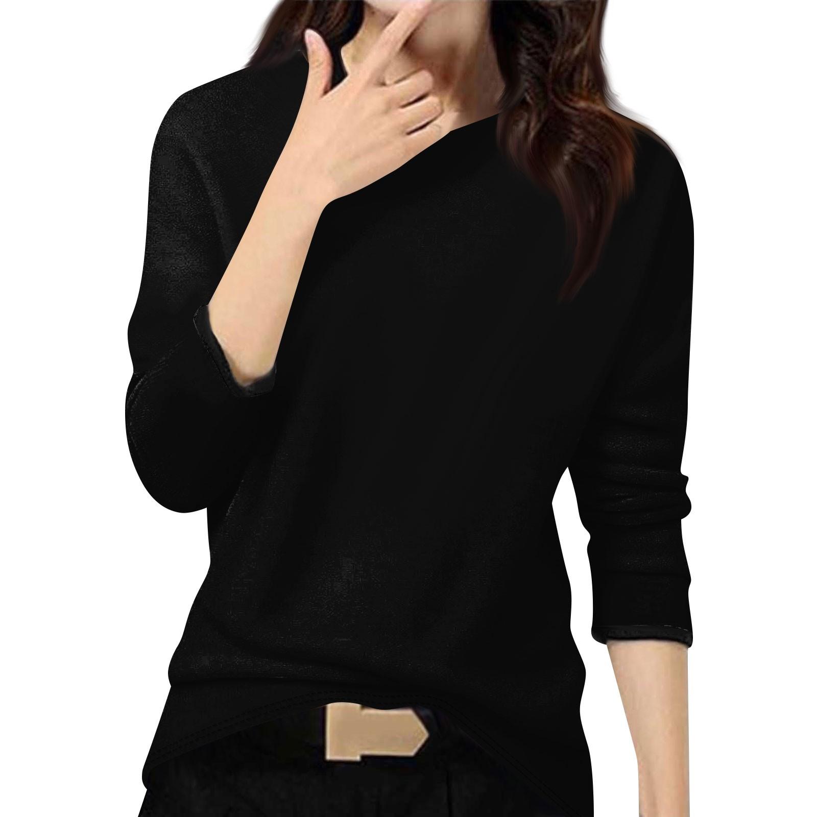 

Женский повседневный модный топ, однотонный, круглый вырез, длинный рукав, пуловер M чёрный