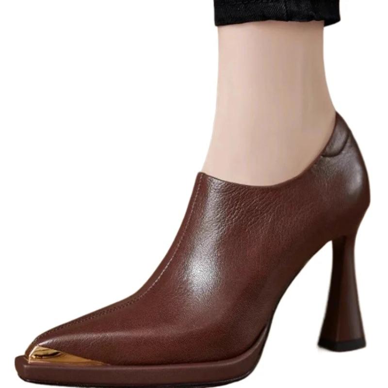 Damskie Buty na Wysokim Obcasie Luksusowa Skóra Szpiczaste Pojedyncze Buty Modne Eleganckie Szpilki z Bocznym Zamkiem Głębokie Wycięcie Wysokie Obcasy dla Pań