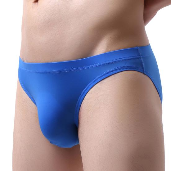 Men Sexy Briefs Mid-rise Ice Silk Thin Translucent Panties Elastic Waistband Solid Color U-Convex Underwear