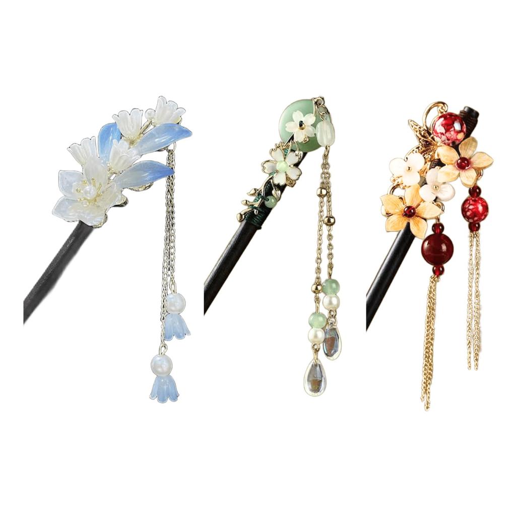 EUDAIROS Kanzashi Single Japanese Style Wooden Hair Ornament Set Hairpin, Hairpin, (3)