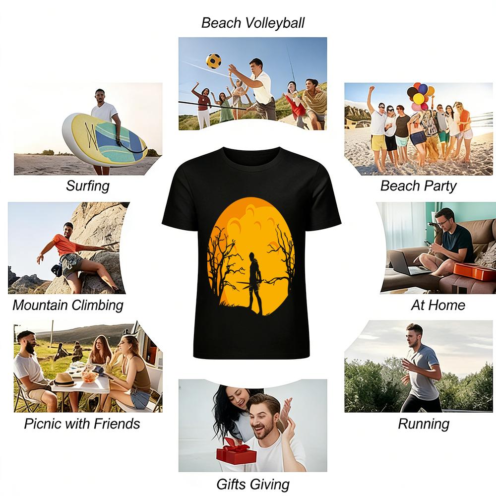 Dark Wasteland Sword Warrior Silhouette Printed T-Shirt Pure cotton T-shirt