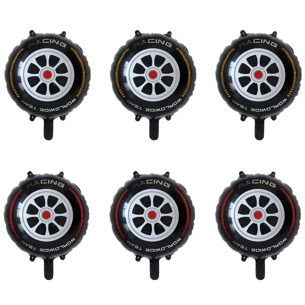6 Pack of 18 Inch Racing Theme Party Decorative Wheel Balloon Black and White Square Balloon Set