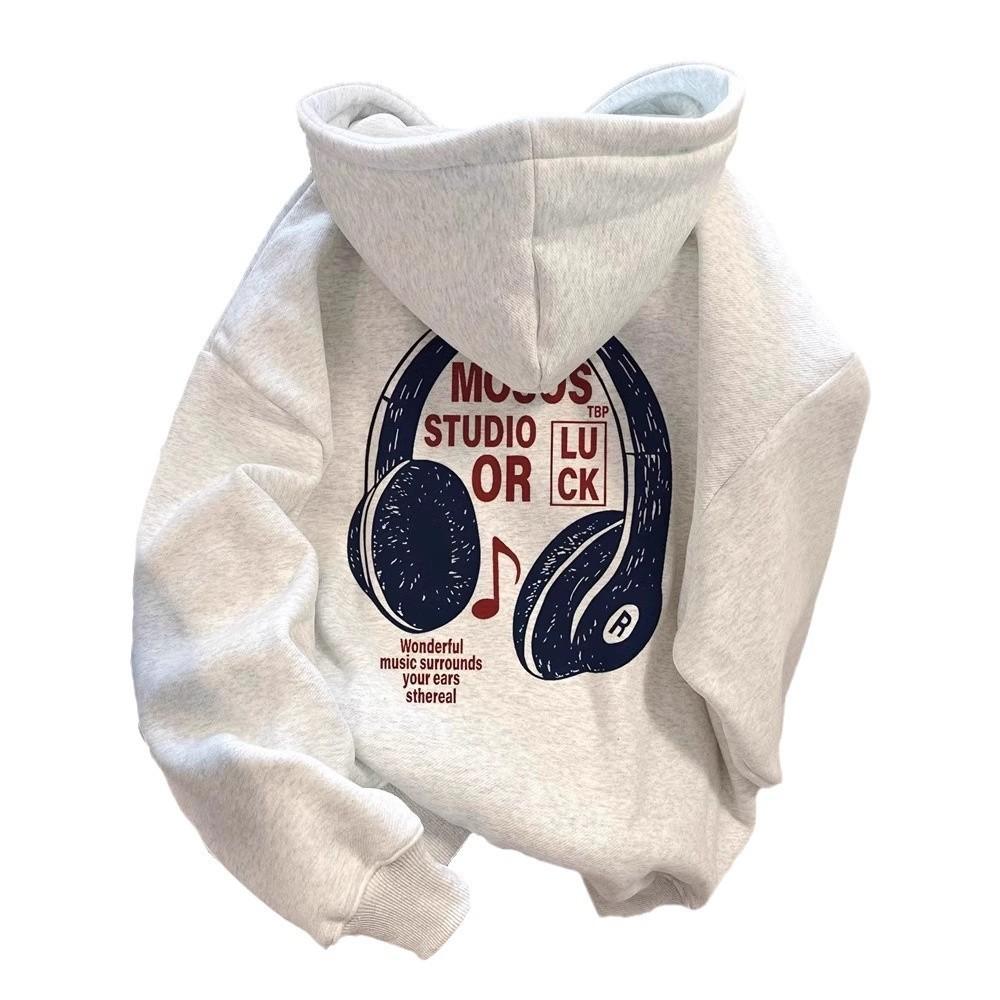 Heavy silver fox velvet thickened sweater jacket female couple ins brand retro Hong Kong style hoodie