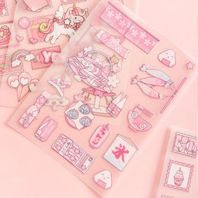 4 Sheets Anime Stickers Self-adhesive Waterproof PET Scrapbooking Stationery Cartoon Decals for Home