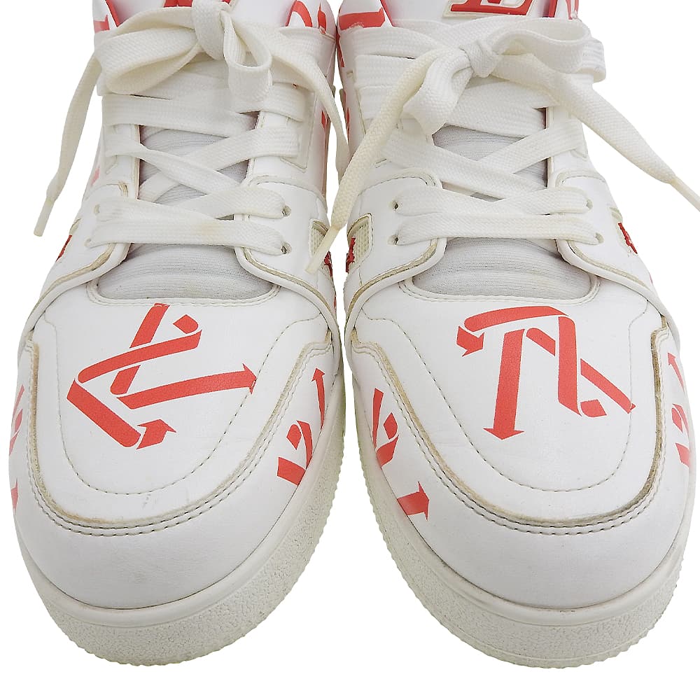 Louis Vuitton LV Trainer Line Sneakers, Leather Shoes, Men's, White X Red, Size 8 1/2, 1AAGYI, Made In 2022 Shoes 8.5 White / redUsed