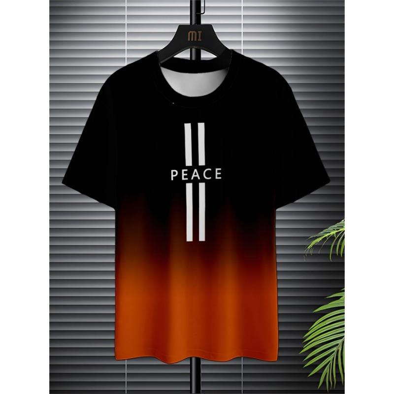 Sommer Rund Hals 3D Gradient Bokstaver Trykk Topp Fasjonable Casual Kortarmede Herre T-skjorter