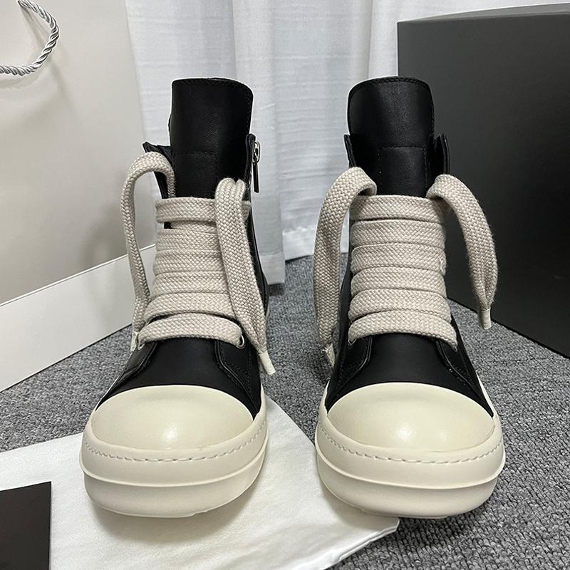 High Top Genuine Leather Men and Women's Casual Shoes Round Toe Side Zippers Ankle Boots Lace Up Unisex Counple Sneakers Shoes
