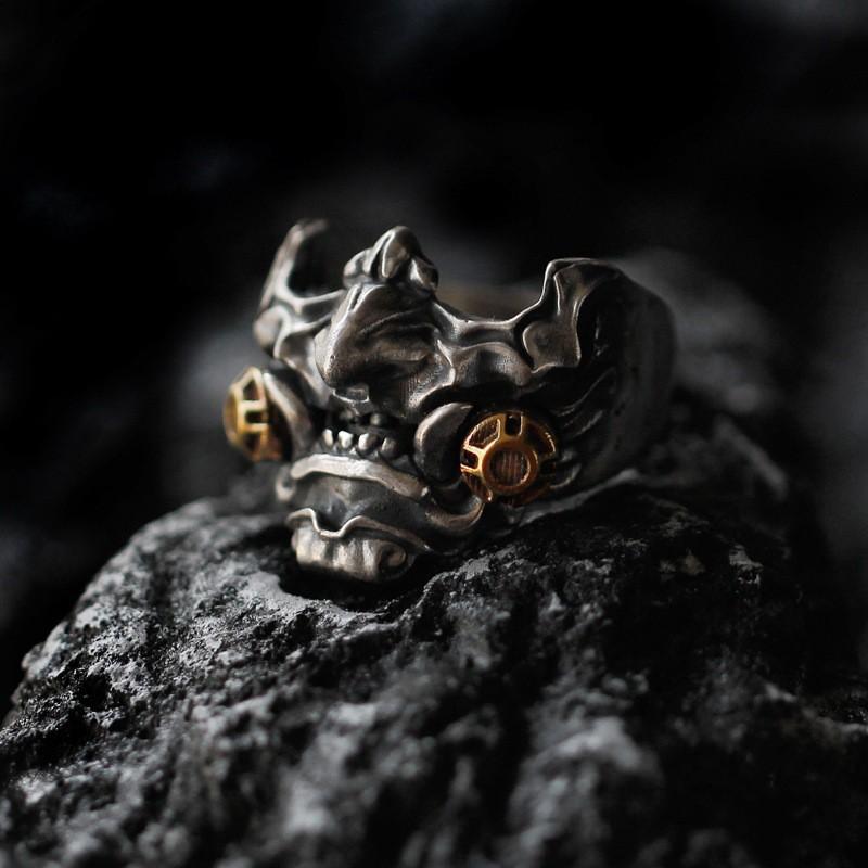 Adjustable Cyberpunk Samurai Mask Ring Men Women Retro Steampunk Fashion Jewelry Accessory