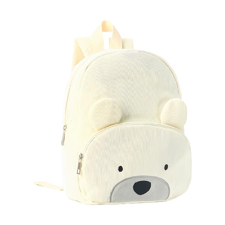 Corduroy Backpack With Bear Detail Generous Storage Space School Bag Casual Daypack for Student and Teens