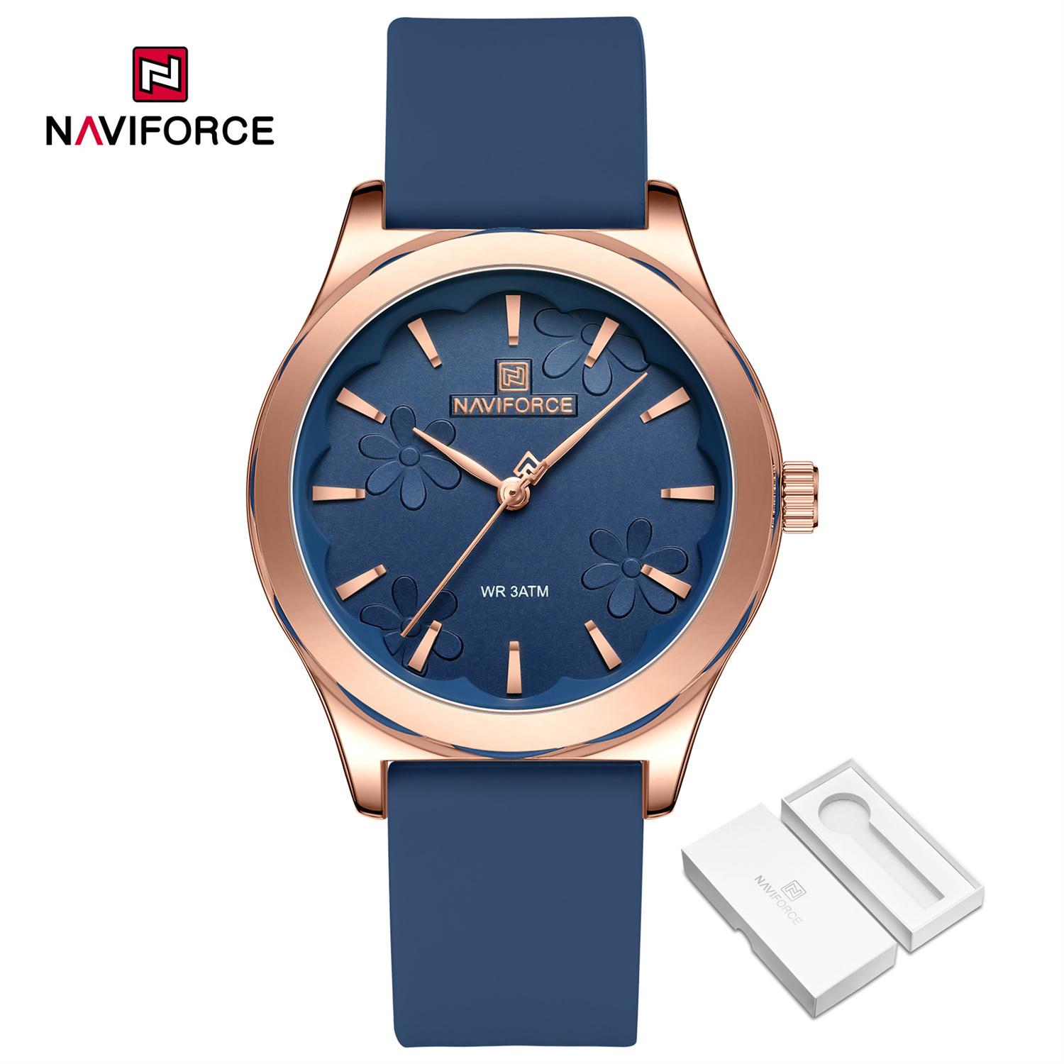 

NAVIFORCE Women Watch Fashion Casual Watches Waterproof Elegant Girls Original Quartz Rubber Watch NF5051 синий