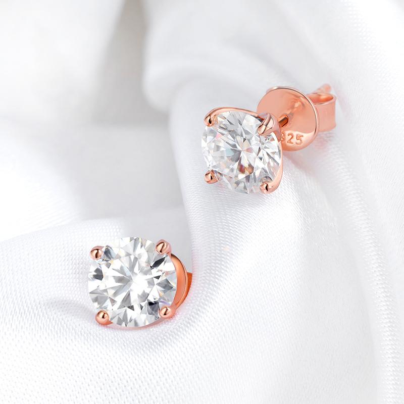 Smyoue 0.2-3CT Rose Gold Color Moissanite Stud Earrings for Women Sparkling Classic Wedding Lab Diamond Earring Pure 925 Silver